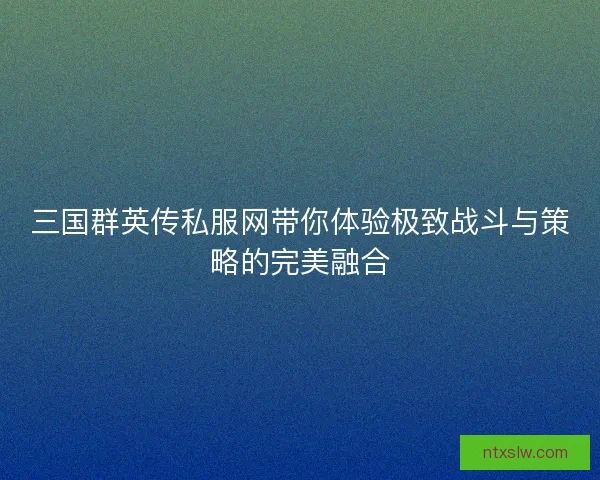 三国群英传私服网带你体验极致战斗与策略的完美融合