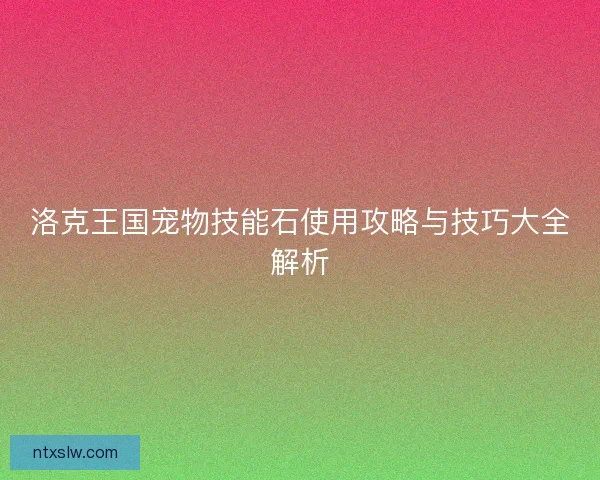 洛克王国宠物技能石使用攻略与技巧大全解析